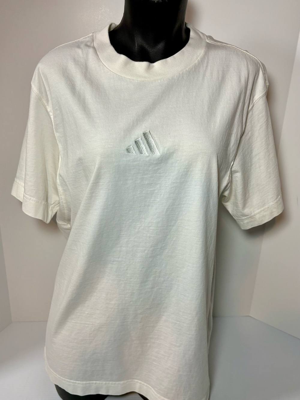 adidas White Embroidered Trefoil Crewneck T-Shirt